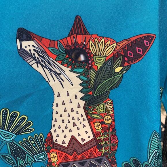 Teal abstract fox design short sleeve blouse tunic - Picture 8 of 8